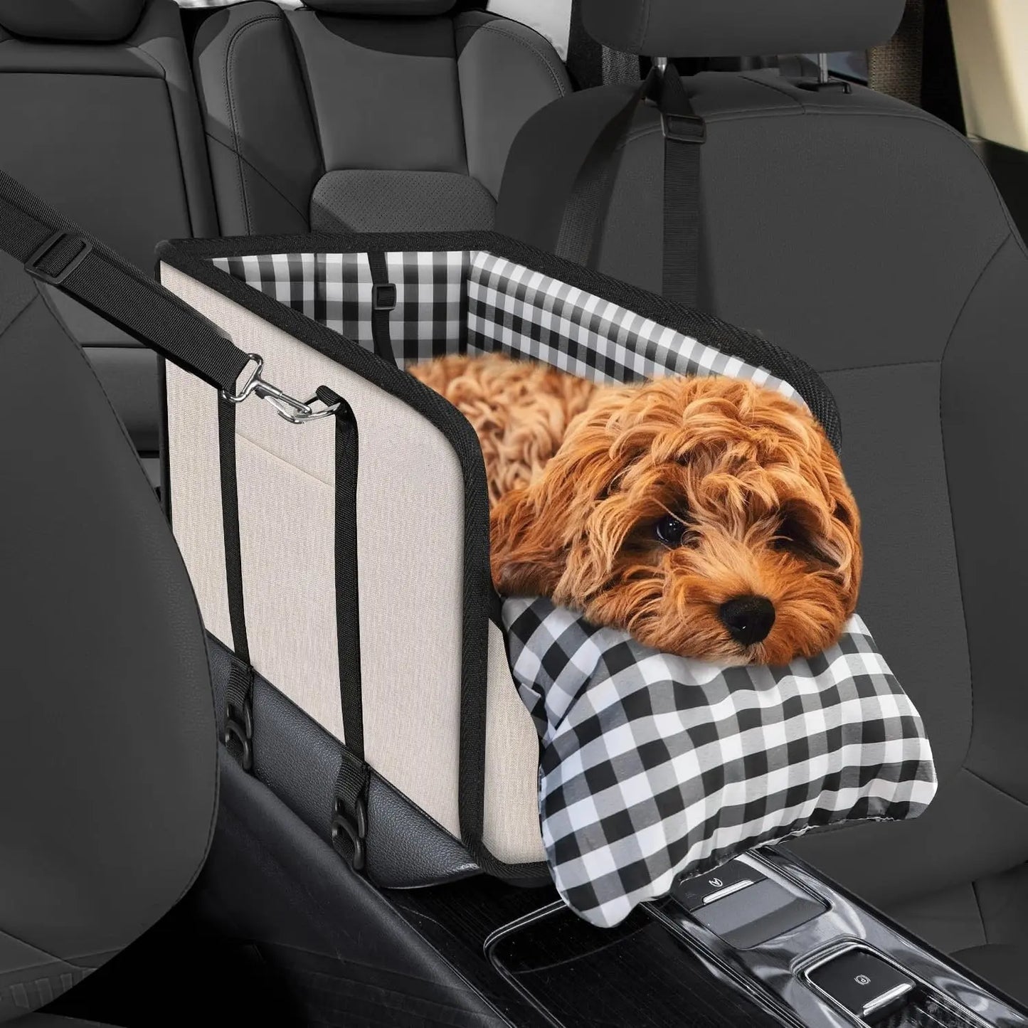 Premium Center Console Dog Car Seat - Anxiety-Relief Booster Seat for Small Pets, Ultra-Safe Armrest Bed for Travel, Comfortable and Secure Car Seat for Small Dogs and Cats