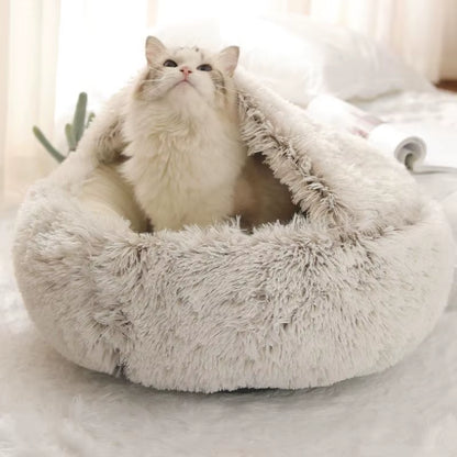 Premium 2-in-1 Winter Cat Bed and Dog Bed - Round Plush Warm Sleeping Bag Sofa Cushion Nest for Small Pets
