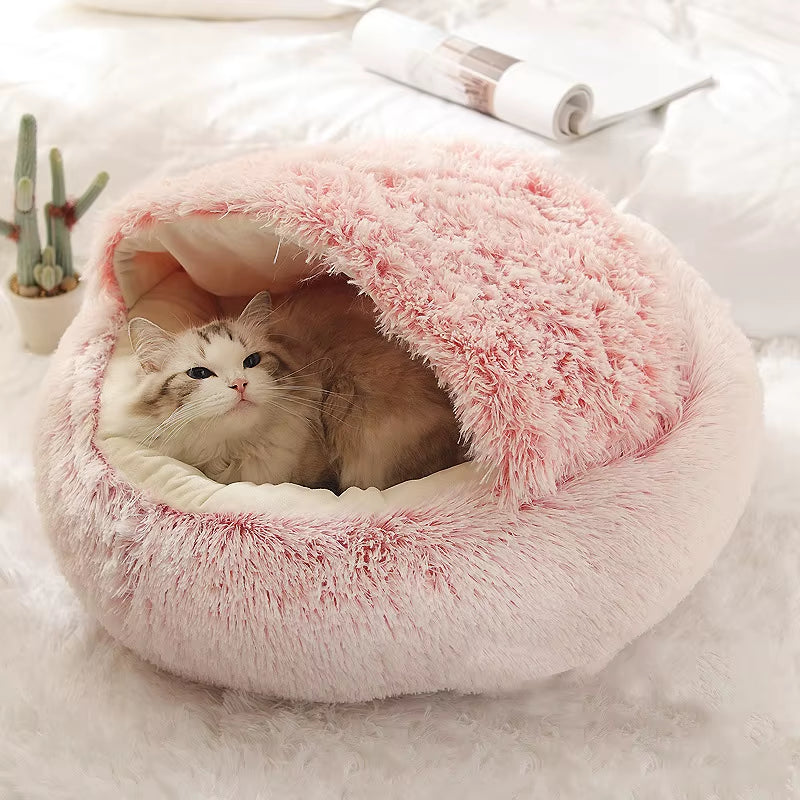 Premium 2-in-1 Winter Cat Bed and Dog Bed - Round Plush Warm Sleeping Bag Sofa Cushion Nest for Small Pets