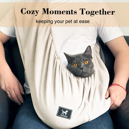 PAWPUBBY Hands-Free Cat Sling Carrier Backpack - Cozy Fleece Fabric, Collar-Compatible, Elastic Band, Durable Design, Supports Pets Up to 18 lbs, Perfect for Home & Travel, Includes Collar, Harness & Seat Covers