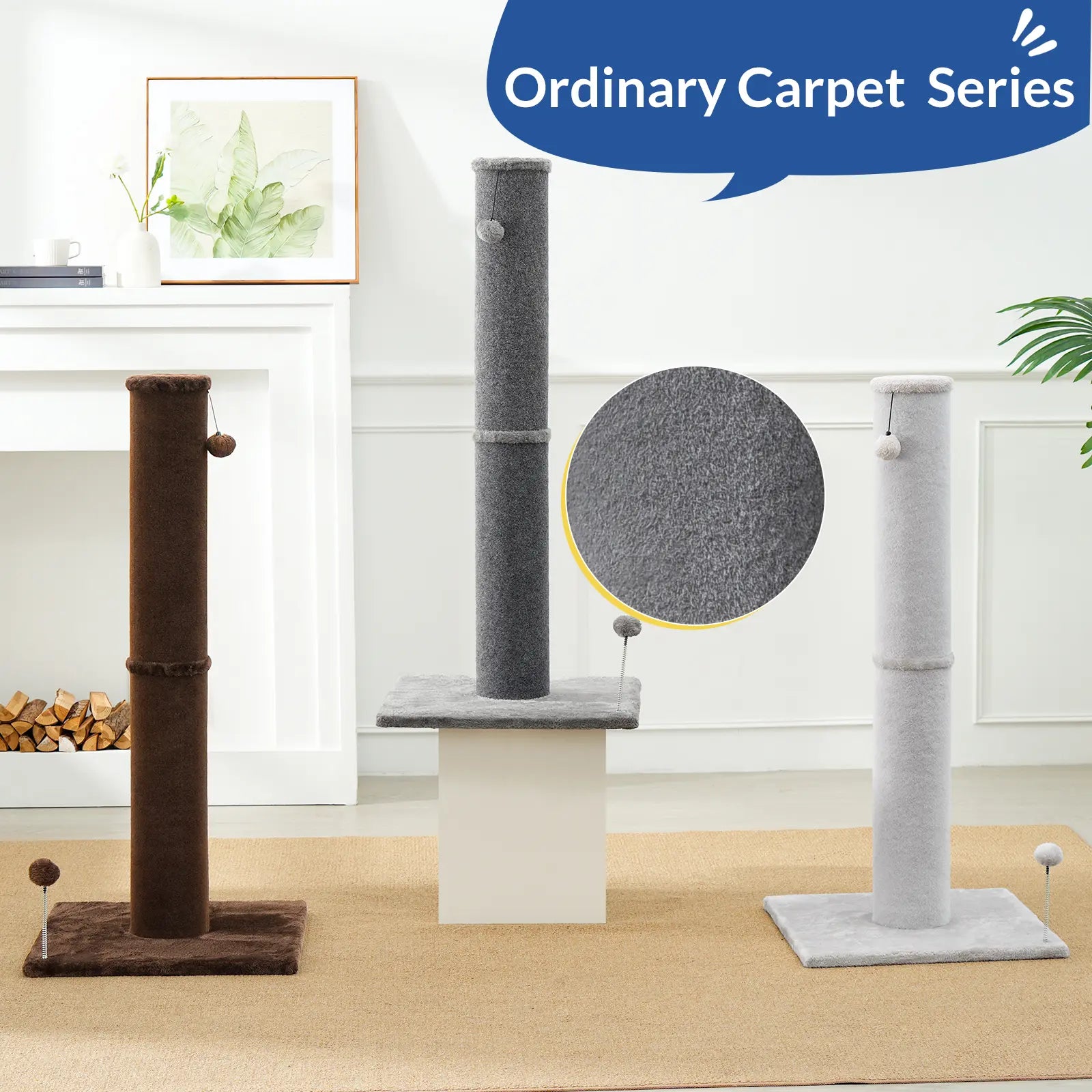 Made4Pets Freestanding Sisal Scratching Post for Indoor Cats - 41.73" Height, Sturdy Base, Replaceable Spring Toy, Space-Saving Design, Promotes Healthy Nail Maintenance