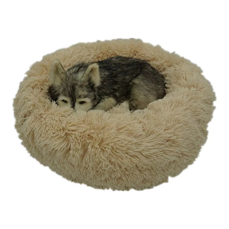 Luxury Plush Round Pet Bed for Dogs and Cats - Calming Donut Design for All Sizes