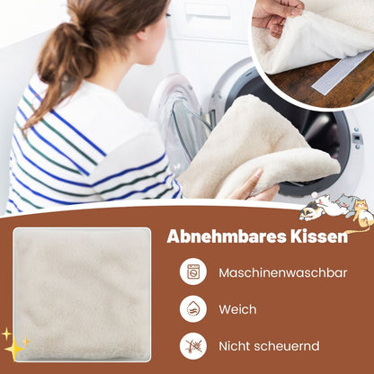 Multifunktionaler 4-in-1 Katzenmöbel Beistelltisch mit Sisal-Kratzbrett, abnehmbarem Kissen und Spielball, 50 x 30 x 64 cm, rustikales Braun