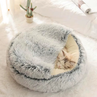 Premium 2-in-1 Winter Cat Bed and Dog Bed - Round Plush Warm Sleeping Bag Sofa Cushion Nest for Small Pets
