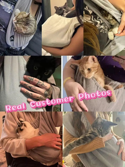 PAWPUBBY Hands-Free Cat Sling Carrier Backpack - Cozy Fleece Fabric, Collar-Compatible, Elastic Band, Durable Design, Supports Pets Up to 18 lbs, Perfect for Home & Travel, Includes Collar, Harness & Seat Covers