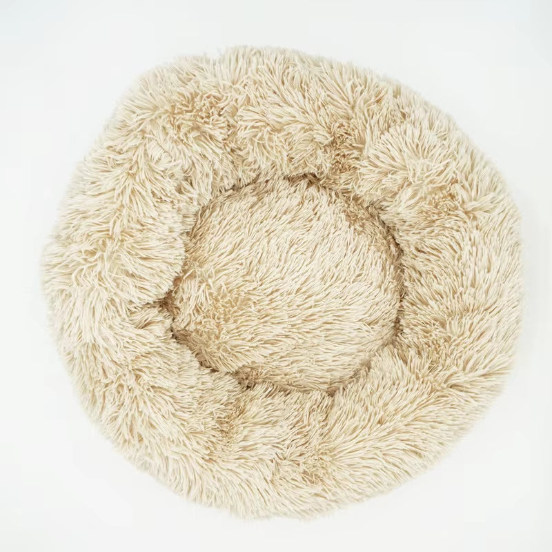 Luxury Plush Round Pet Bed for Dogs and Cats - Calming Donut Design for All Sizes