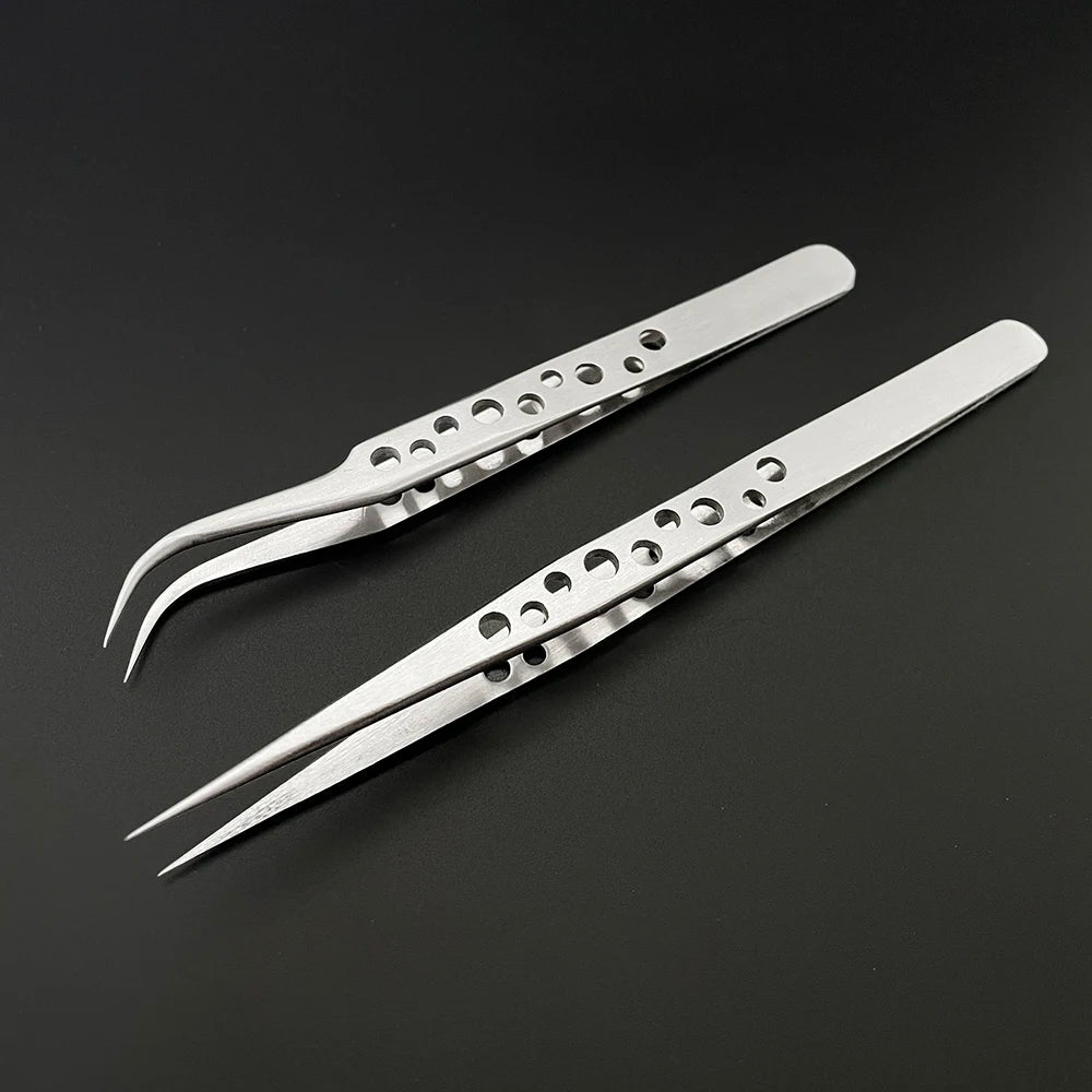 Precision Stainless Steel Anti-Static Curved and Straight Tip Tweezers Set for Electronics and Phone Repair
