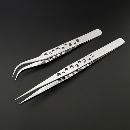 Precision Stainless Steel Anti-Static Curved and Straight Tip Tweezers Set for Electronics and Phone Repair