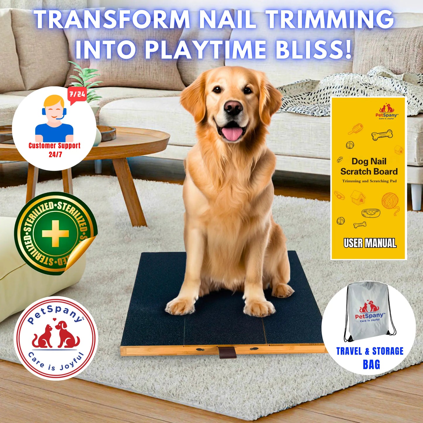 Petspany Bamboo Dog Nail Scratch Board with Treat Box - 14.55 x 10.39 Inch Stress-Free Nail Care Solution