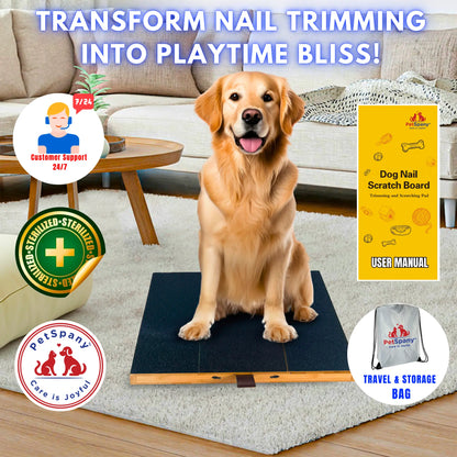 Petspany Bamboo Dog Nail Scratch Board with Treat Box - 14.55 x 10.39 Inch Stress-Free Nail Care Solution