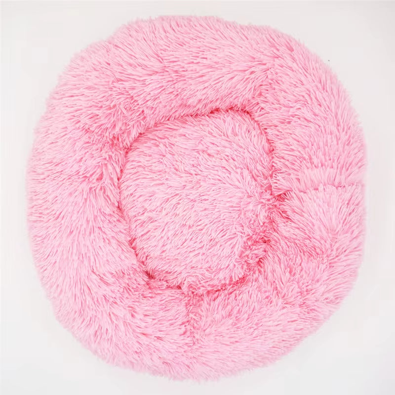 Luxury Plush Round Pet Bed for Dogs and Cats - Calming Donut Design for All Sizes