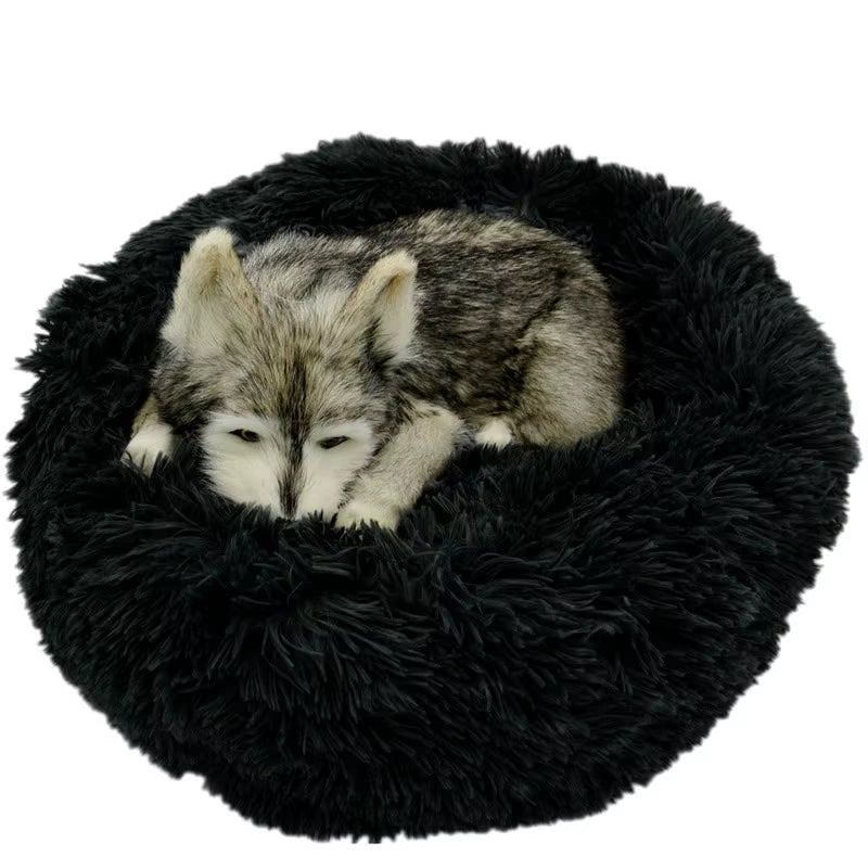 Luxury Plush Round Pet Bed for Dogs and Cats - Calming Donut Design for All Sizes