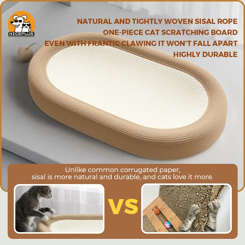NICEPLUS Multi-Purpose Sisal Cat Scratcher Lounge Bed - 24x15x3.5 Inch Anti-Slip Indoor Furniture for Dogs and Cats