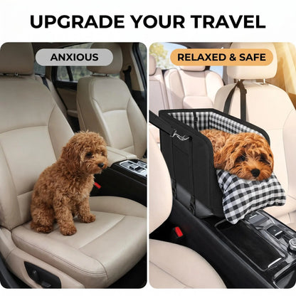 Premium Center Console Dog Car Seat - Anxiety-Relief Booster Seat for Small Pets, Ultra-Safe Armrest Bed for Travel, Comfortable and Secure Car Seat for Small Dogs and Cats