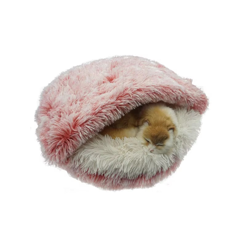 Premium 2-in-1 Winter Cat Bed and Dog Bed - Round Plush Warm Sleeping Bag Sofa Cushion Nest for Small Pets