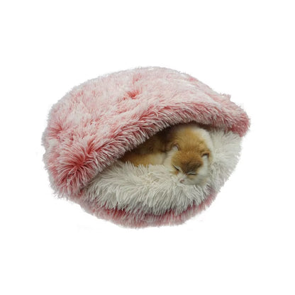 Premium 2-in-1 Winter Cat Bed and Dog Bed - Round Plush Warm Sleeping Bag Sofa Cushion Nest for Small Pets