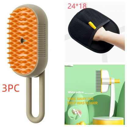3-in-1 Electric Pet Grooming Brush with Steam Spray for Cats and Dogs - Hair Removal and Massage Comb