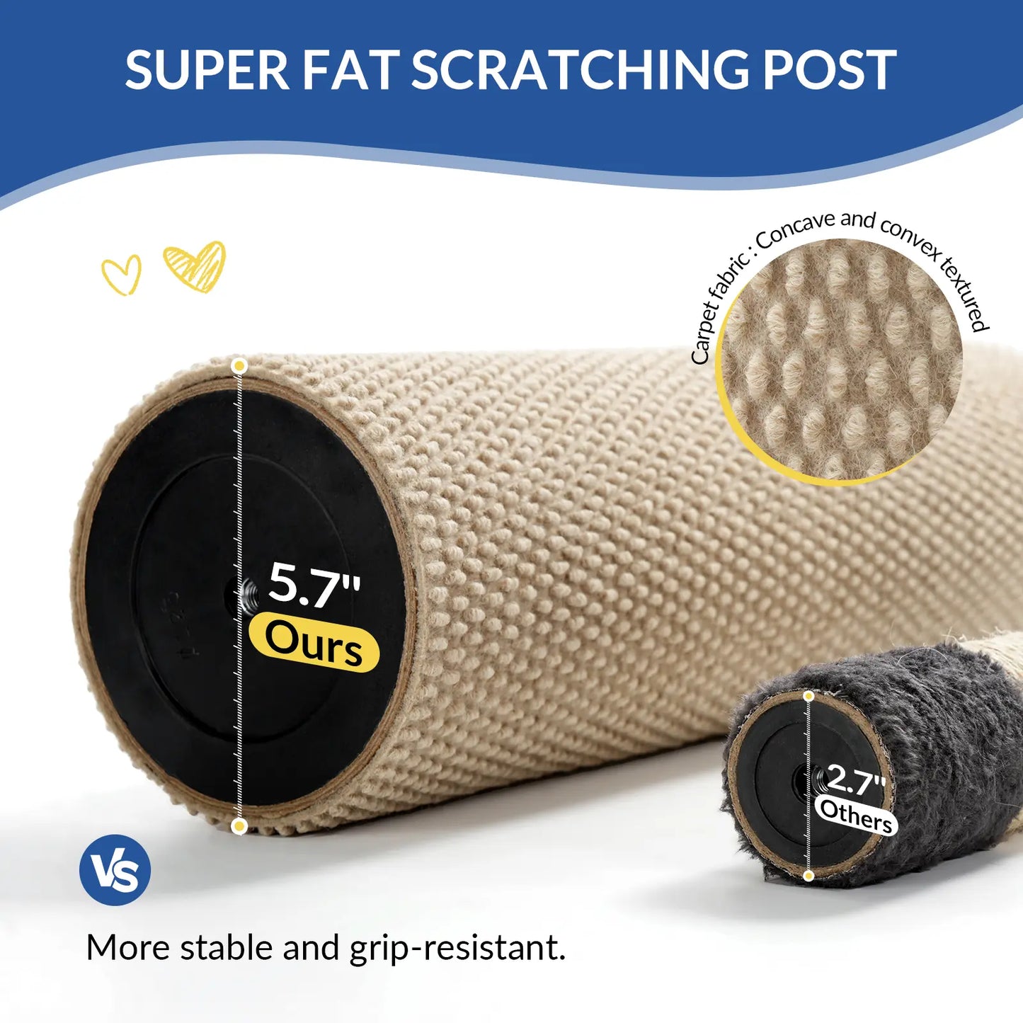 Made4Pets Freestanding Sisal Scratching Post for Indoor Cats - 41.73" Height, Sturdy Base, Replaceable Spring Toy, Space-Saving Design, Promotes Healthy Nail Maintenance