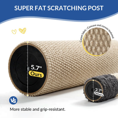 Made4Pets Freestanding Sisal Scratching Post for Indoor Cats - 41.73" Height, Sturdy Base, Replaceable Spring Toy, Space-Saving Design, Promotes Healthy Nail Maintenance