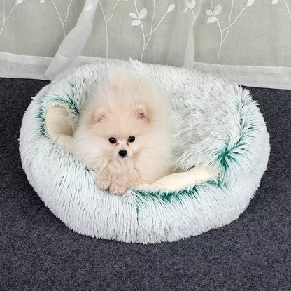 Premium 2-in-1 Winter Cat Bed and Dog Bed - Round Plush Warm Sleeping Bag Sofa Cushion Nest for Small Pets