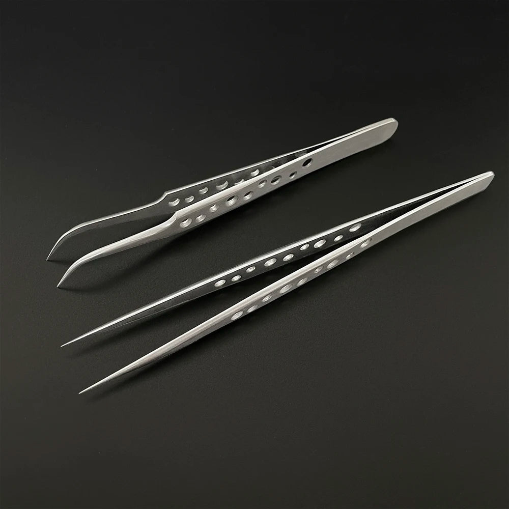 Precision Stainless Steel Anti-Static Curved and Straight Tip Tweezers Set for Electronics and Phone Repair