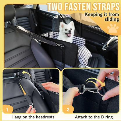 Premium Center Console Dog Car Seat - Anxiety-Relief Booster Seat for Small Pets, Ultra-Safe Armrest Bed for Travel, Comfortable and Secure Car Seat for Small Dogs and Cats
