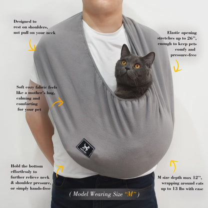 PAWPUBBY Hands-Free Cat Sling Carrier Backpack - Cozy Fleece Fabric, Collar-Compatible, Elastic Band, Durable Design, Supports Pets Up to 18 lbs, Perfect for Home & Travel, Includes Collar, Harness & Seat Covers
