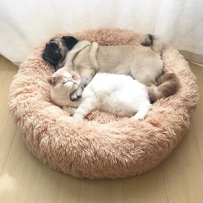 Luxury Plush Round Pet Bed for Dogs and Cats - Calming Donut Design for All Sizes