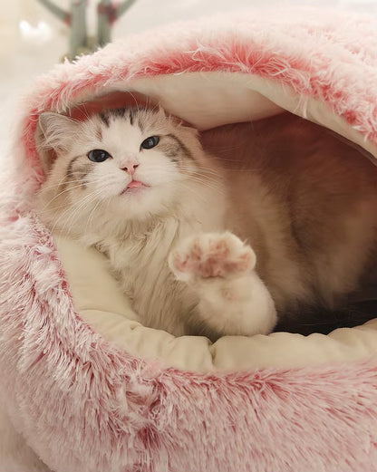 Premium 2-in-1 Winter Cat Bed and Dog Bed - Round Plush Warm Sleeping Bag Sofa Cushion Nest for Small Pets