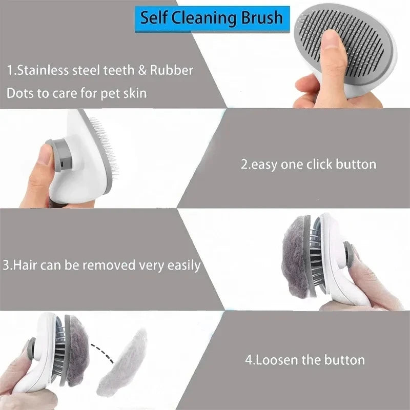 Self-Cleaning Pet Hair Removal Comb for Cats and Dogs - Professional Slicker Brush and Grooming Tool