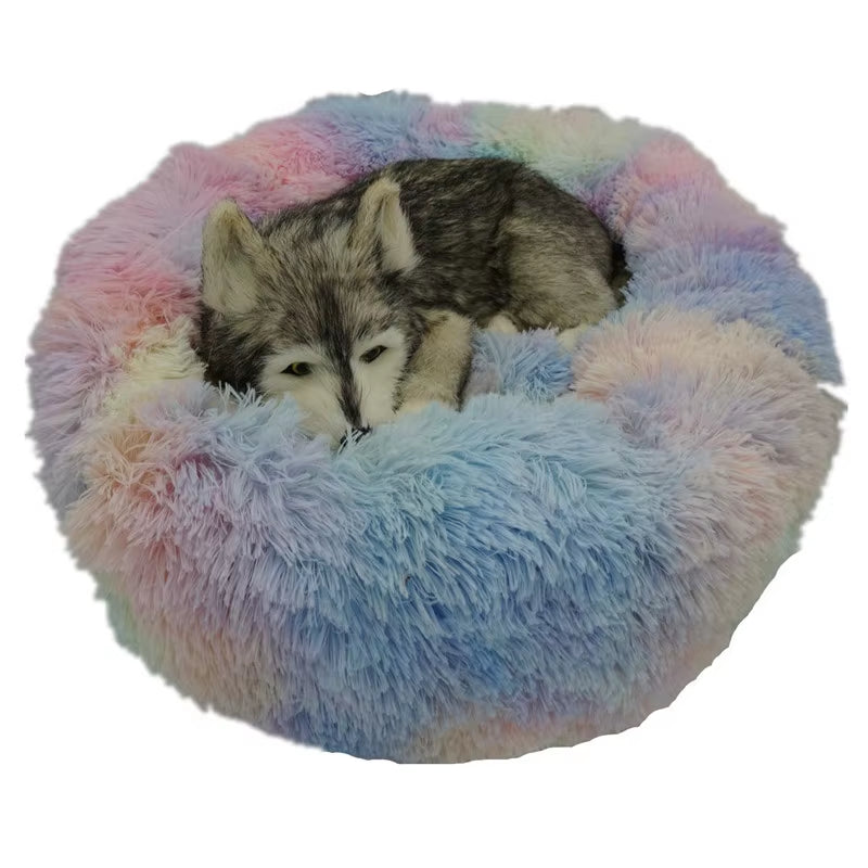 Luxury Plush Round Pet Bed for Dogs and Cats - Calming Donut Design for All Sizes