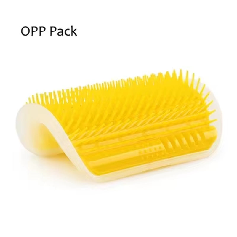 Corner Cat Grooming Brush and Scratch Toy with Arch Massager and Plastic Bristles