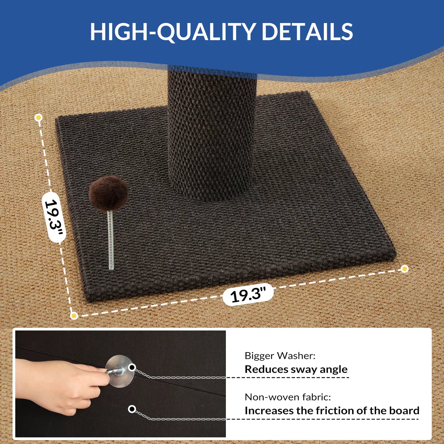 Made4Pets Freestanding Sisal Scratching Post for Indoor Cats - 41.73" Height, Sturdy Base, Replaceable Spring Toy, Space-Saving Design, Promotes Healthy Nail Maintenance