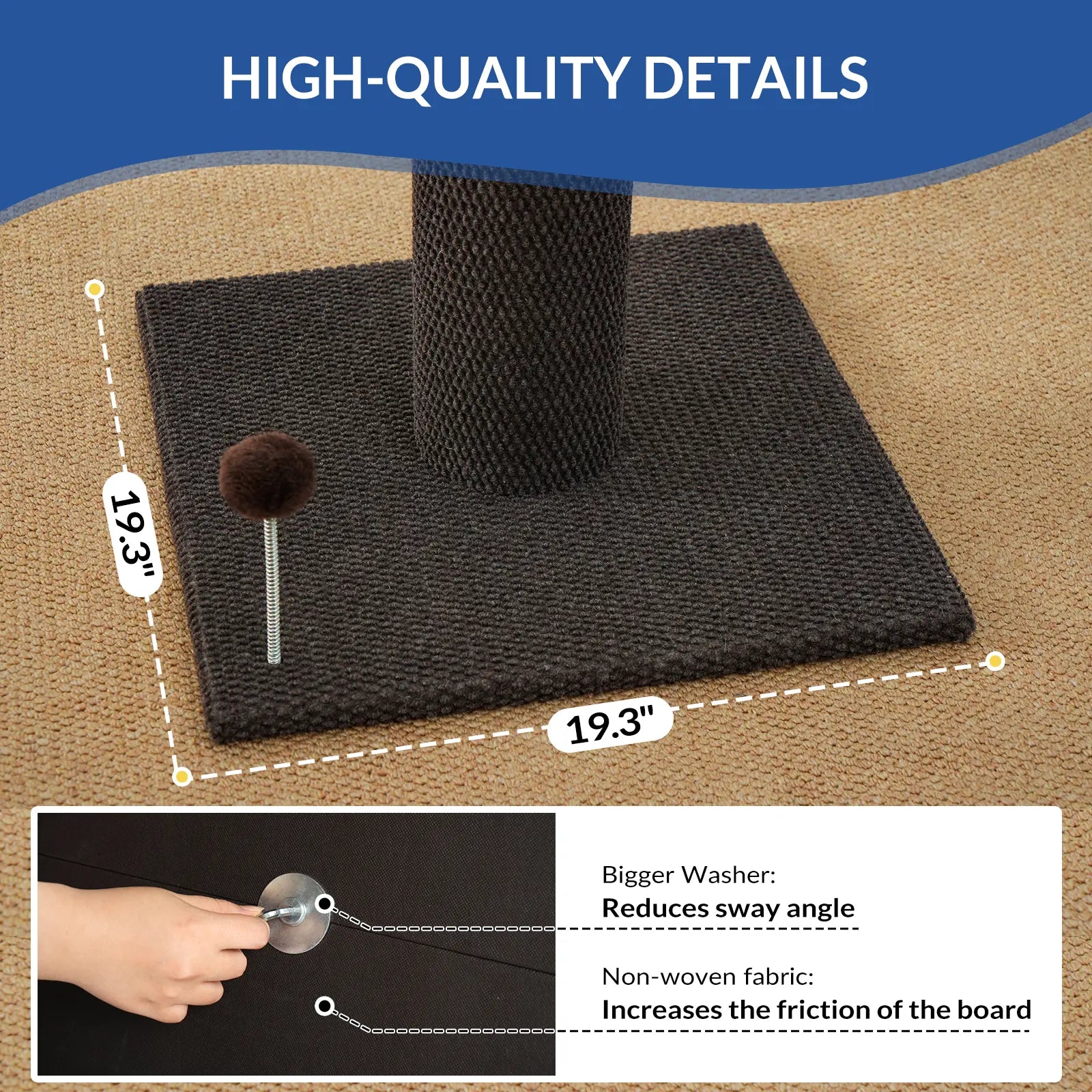 Made4Pets Freestanding Sisal Scratching Post for Indoor Cats - 41.73" Height, Sturdy Base, Replaceable Spring Toy, Space-Saving Design, Promotes Healthy Nail Maintenance