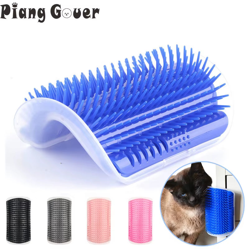Corner Cat Grooming Brush and Scratch Toy with Arch Massager and Plastic Bristles