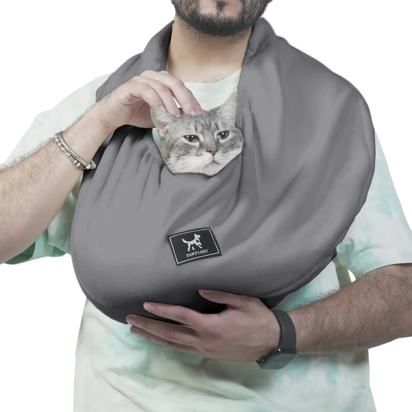 PAWPUBBY Hands-Free Cat Sling Carrier Backpack - Cozy Fleece Fabric, Collar-Compatible, Elastic Band, Durable Design, Supports Pets Up to 18 lbs, Perfect for Home & Travel, Includes Collar, Harness & Seat Covers