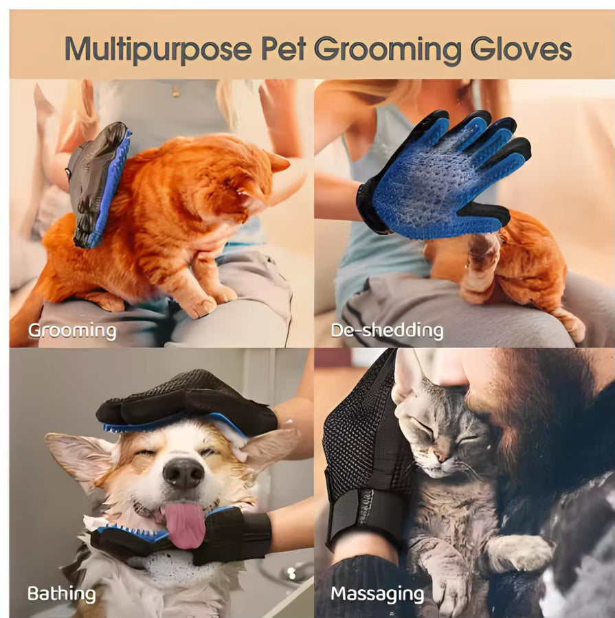 Pet Grooming Glove for Dogs and Cats - Deshedding Hair Remover and Massage Brush for Effective Cleaning and Care