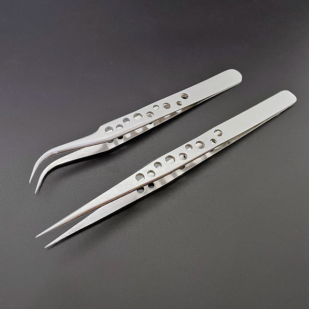 Precision Stainless Steel Anti-Static Curved and Straight Tip Tweezers Set for Electronics and Phone Repair