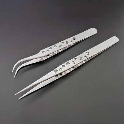 Precision Stainless Steel Anti-Static Curved and Straight Tip Tweezers Set for Electronics and Phone Repair