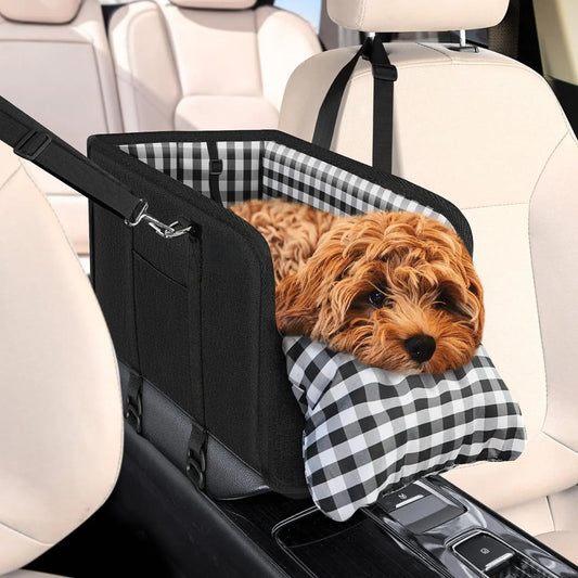 Premium Center Console Dog Car Seat - Anxiety-Relief Booster Seat for Small Pets, Ultra-Safe Armrest Bed for Travel, Comfortable and Secure Car Seat for Small Dogs and Cats