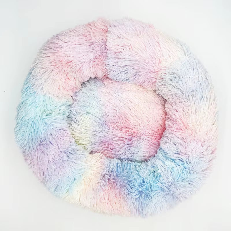 Luxury Plush Round Pet Bed for Dogs and Cats - Calming Donut Design for All Sizes