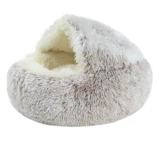 Premium 2-in-1 Winter Cat Bed and Dog Bed - Round Plush Warm Sleeping Bag Sofa Cushion Nest for Small Pets