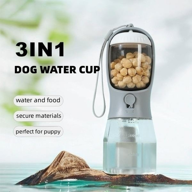 Portable 3-in-1 Dog Water Cup with Food Compartment and Waste Bag Dispenser - Multi-Functional Pet Supplies