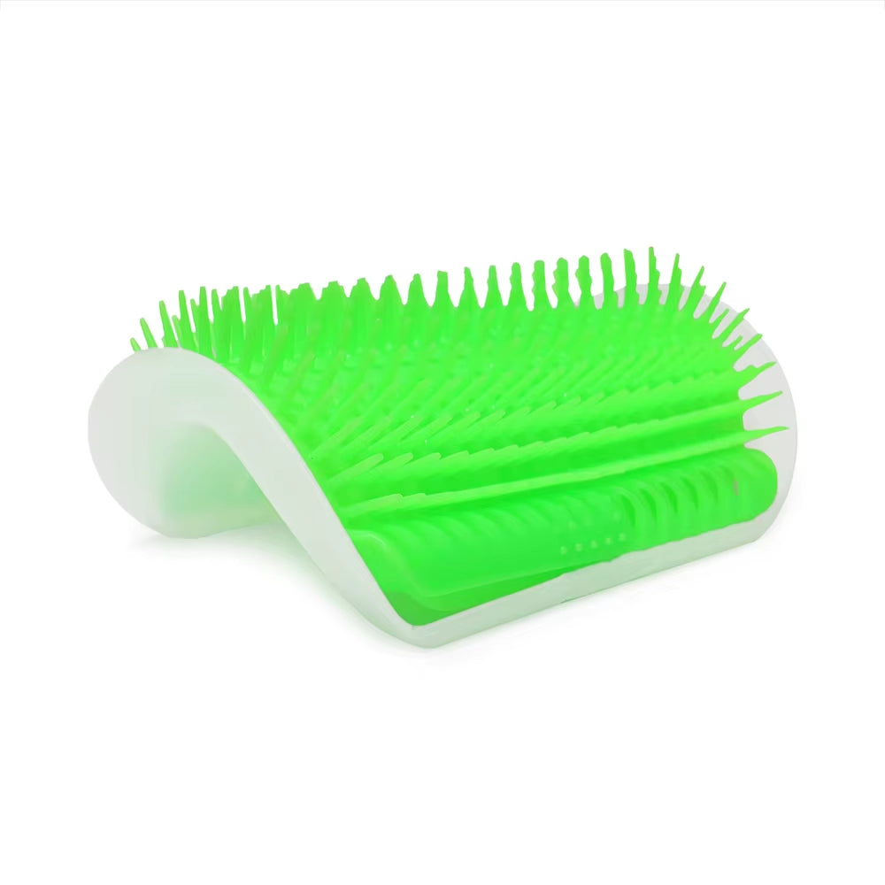 Corner Cat Grooming Brush and Scratch Toy with Arch Massager and Plastic Bristles