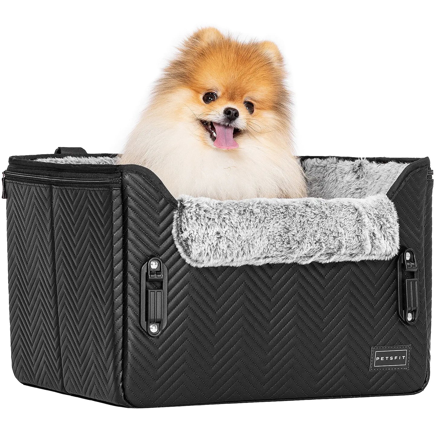 PETSFIT Waterproof PU Leather Small Dog Car Seat with Patent Safe Buckles and Clip-On Leash, Suitable for Pets Up to 25 lbs