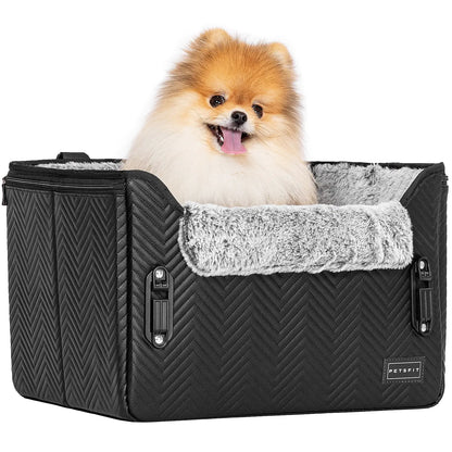 PETSFIT Waterproof PU Leather Small Dog Car Seat with Patent Safe Buckles and Clip-On Leash, Suitable for Pets Up to 25 lbs