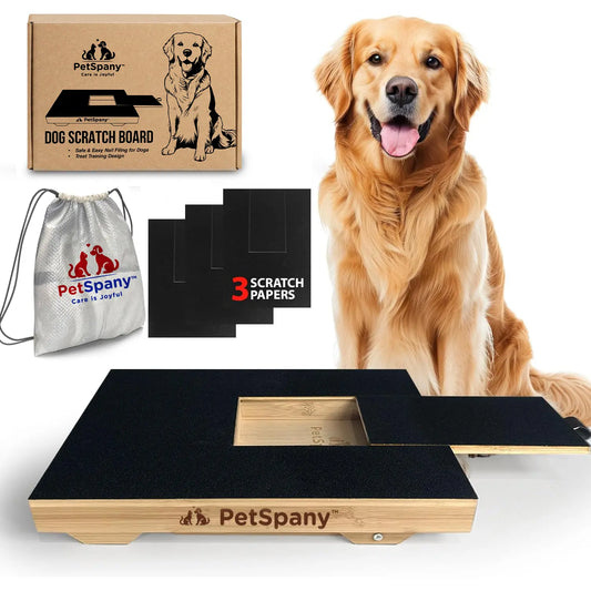 Petspany Bamboo Dog Nail Scratch Board with Treat Box - 14.55 x 10.39 Inch Stress-Free Nail Care Solution