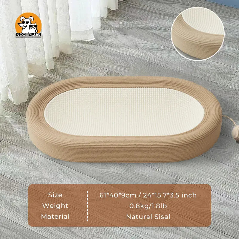 NICEPLUS Multi-Purpose Sisal Cat Scratcher Lounge Bed - 24x15x3.5 Inch Anti-Slip Indoor Furniture for Dogs and Cats