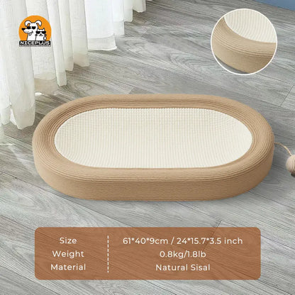 NICEPLUS Multi-Purpose Sisal Cat Scratcher Lounge Bed - 24x15x3.5 Inch Anti-Slip Indoor Furniture for Dogs and Cats