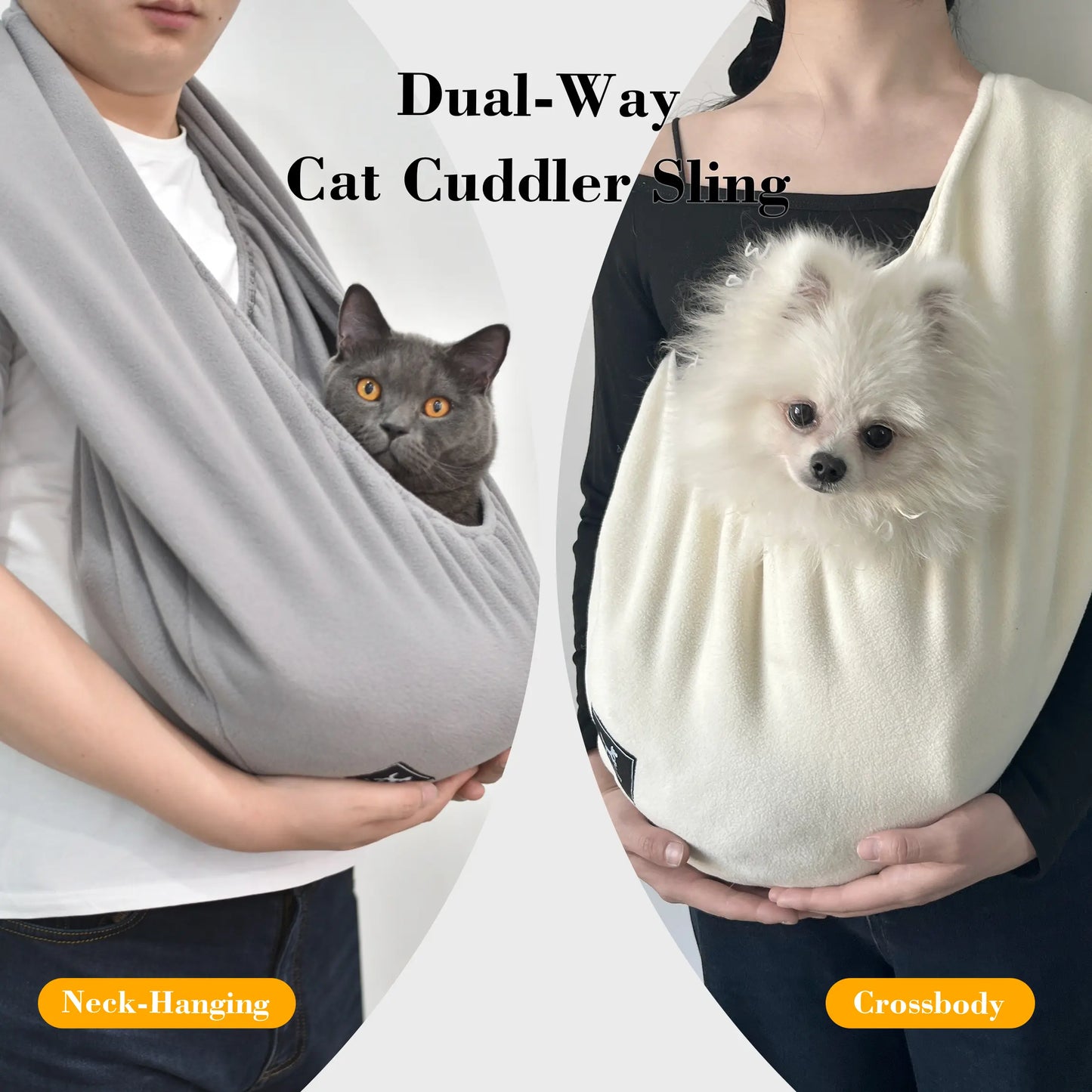 PAWPUBBY Hands-Free Cat Sling Carrier Backpack - Cozy Fleece Fabric, Collar-Compatible, Elastic Band, Durable Design, Supports Pets Up to 18 lbs, Perfect for Home & Travel, Includes Collar, Harness & Seat Covers